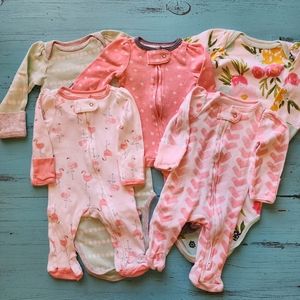 Cloud Island Newborn Baby Girl Pajamas and Headband Bundle